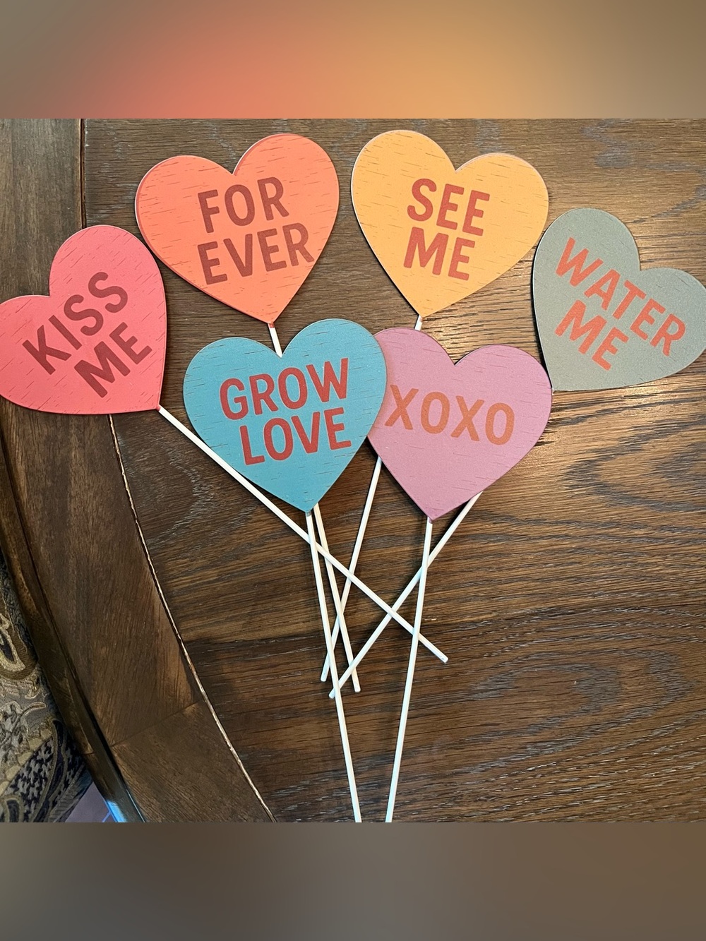 Multicolored Heart Picks Accent - FOR EVER Table/Garden Pick sets of 6 - Picture 1 of 10